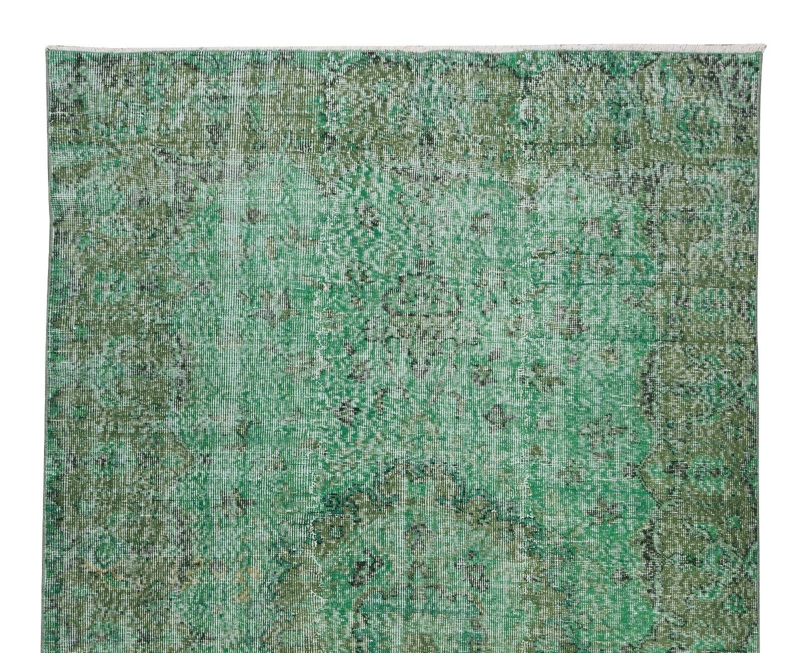 5.6x9.5 Ft Handmade Vintage Turkish Rug Over Dyed In Green For Modern Interiors photo Textiles