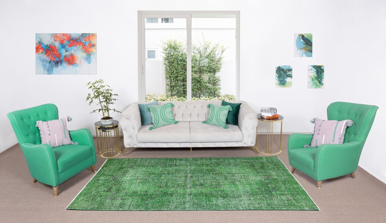 6.2x10 Ft Turkish Green Rug, Handmade Vintage Wool Rug Re Dyed In Green photo furniture