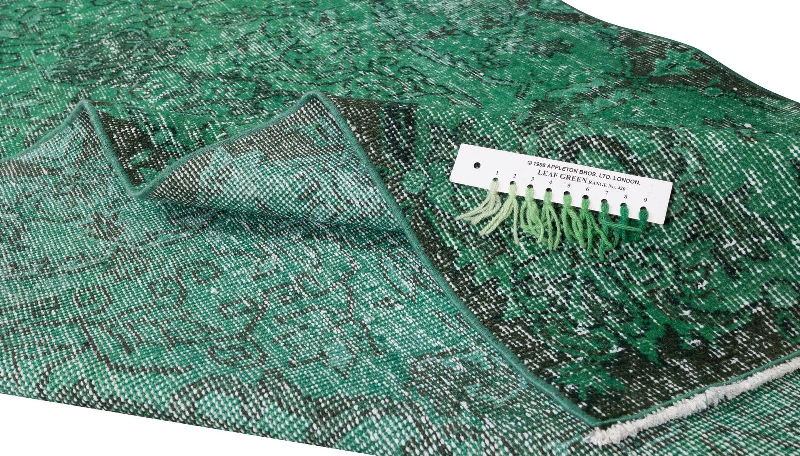 4x7.3 Ft Vintage Hand Knotted Turkish Rug Over Dyed In Green 4 Modern Interiors photo for sale