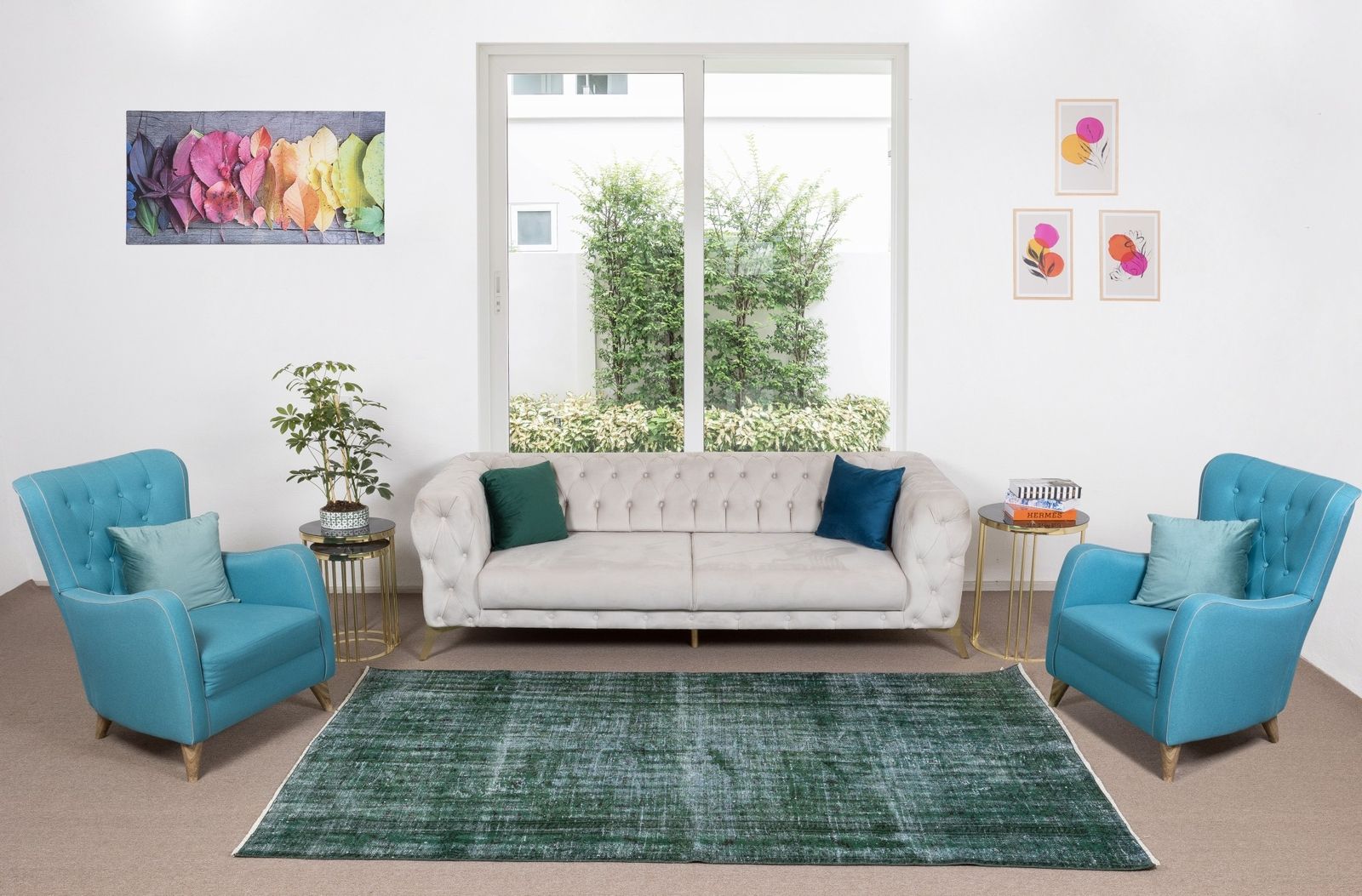 6x9 Ft Green Over Dyed Floor Rug, Hand Knotted Turkish Vintage Wool Carpet photo furniture