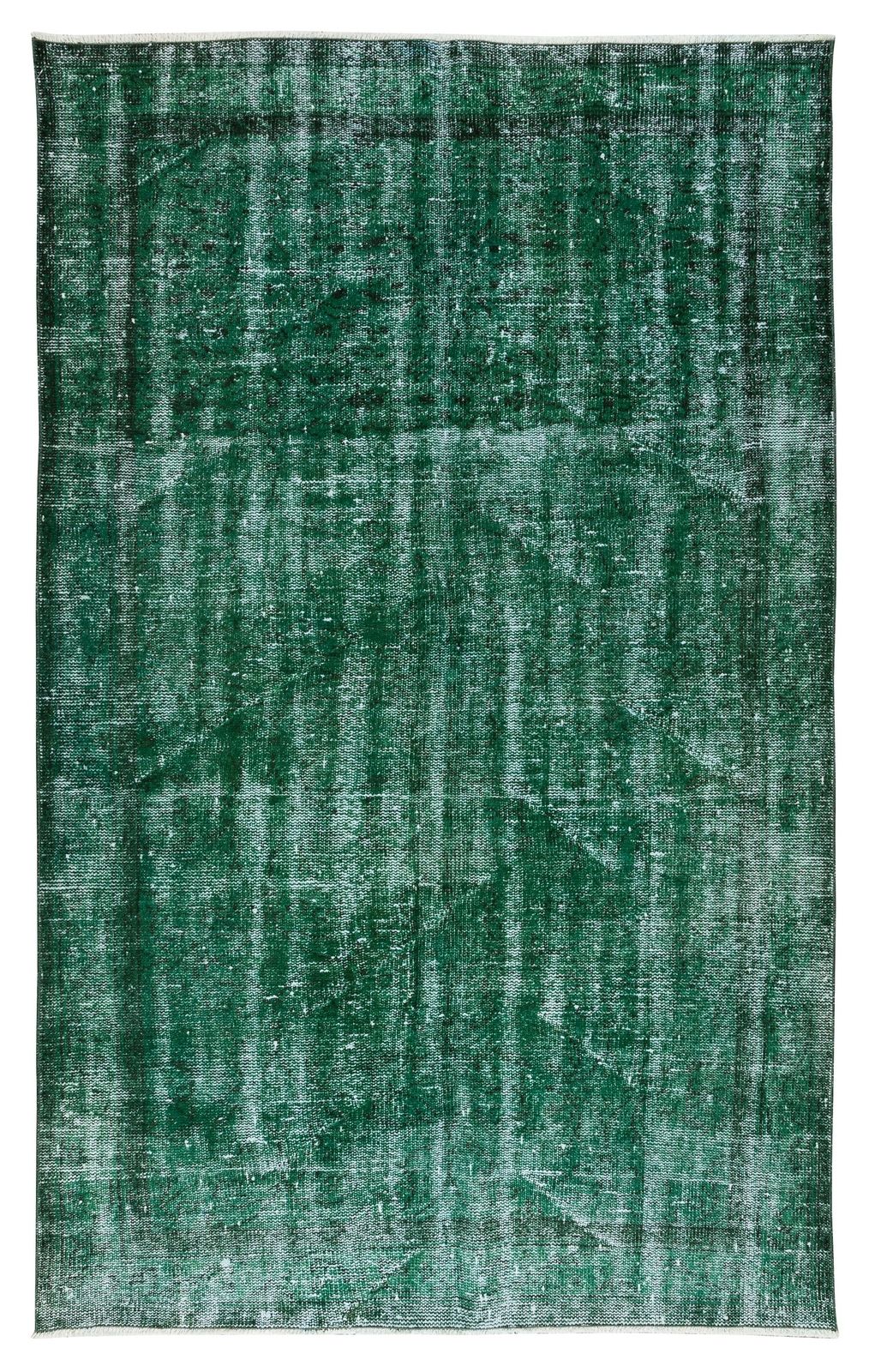 4.8x7.7 Ft Distressed Vintage Hand Knotted Anatolian Rug Over Dyed In Green
