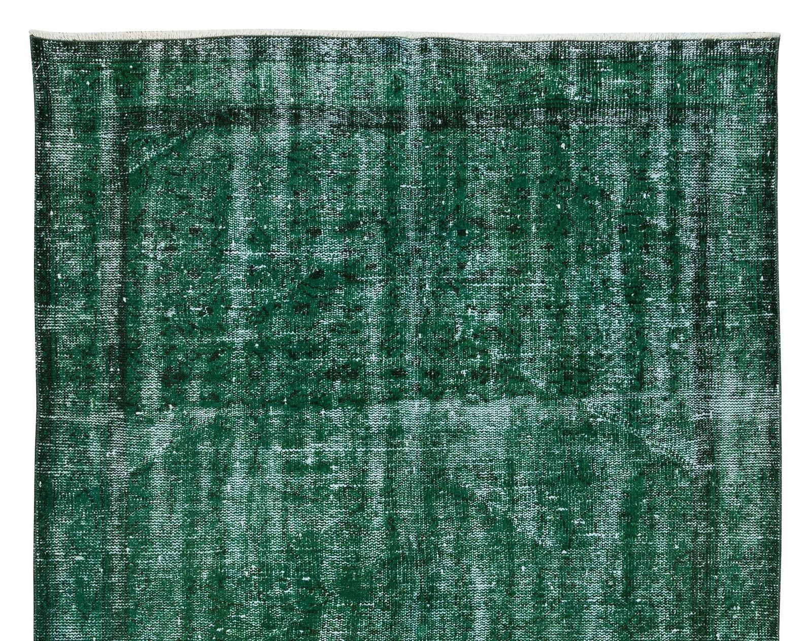 4.8x7.7 Ft Distressed Vintage Hand Knotted Anatolian Rug Over Dyed In Green photo Textiles