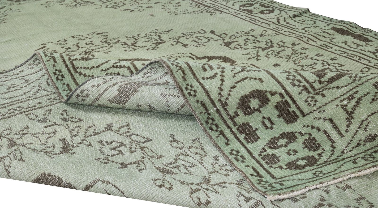 5.4x8.4 Ft Vintage Handmade Turkish Wool Area Rug Over Dyed In Light Green photo for sale
