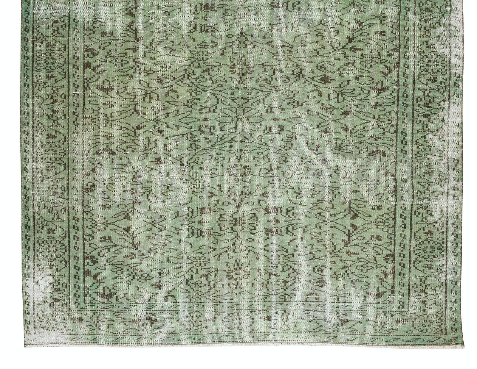 6x9.4 Ft Green Over Dyed Rug, Hand Knotted Turkish Vintage Wool Carpet photo 481.0