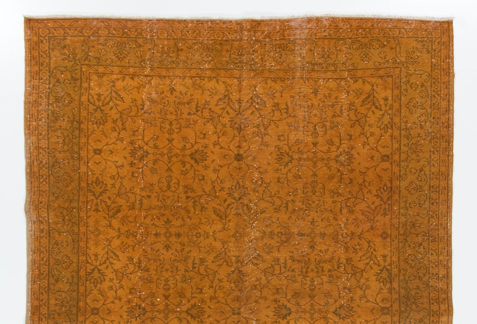 6.7x9.7 Ft Mid Century Floral Design Rug Redyed In Orange, Handknotted In Turkey photo Textiles
