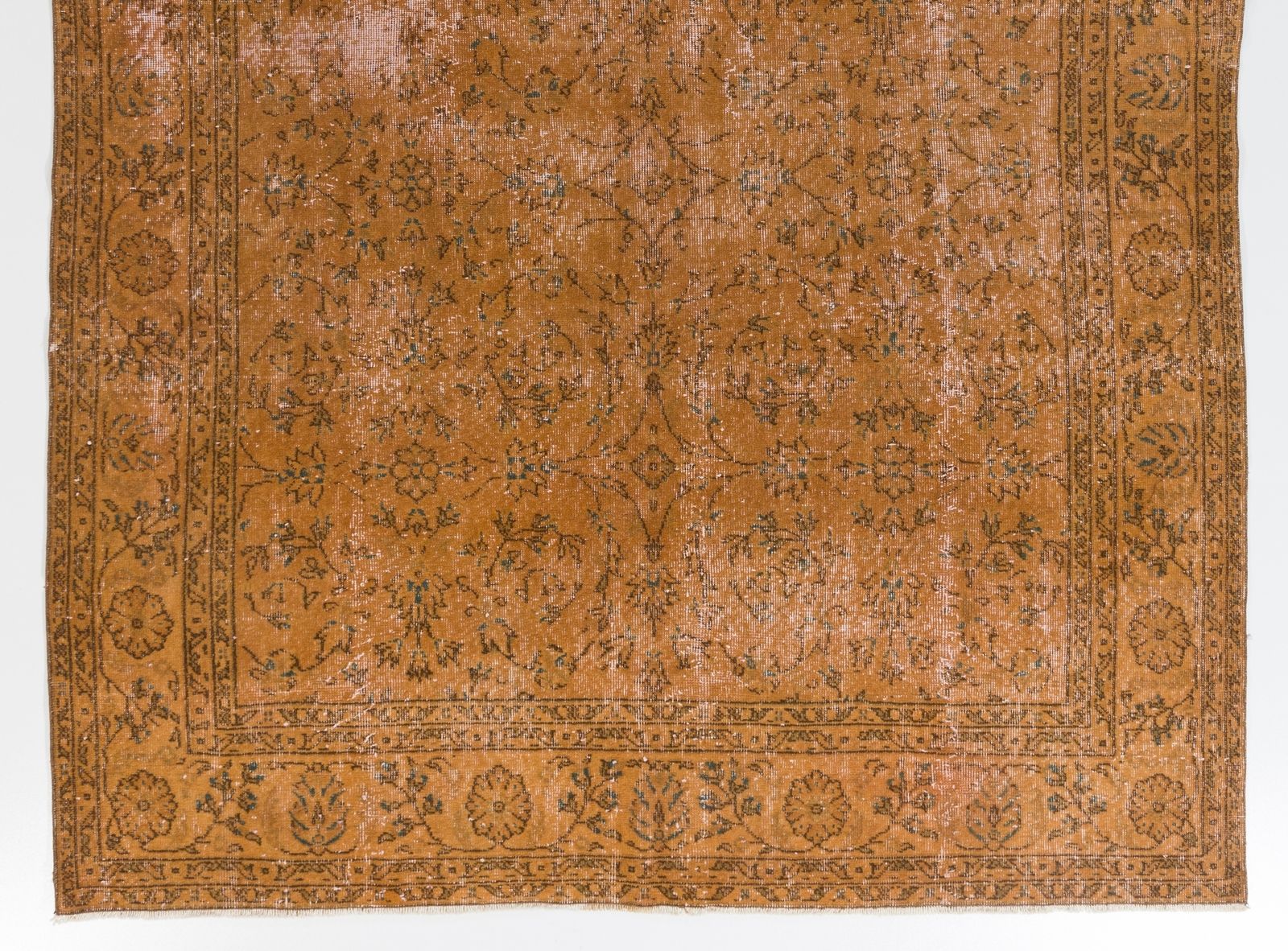 6.7x10.2 Ft Midcentury Floral Design Rug Redyed In Orange, Handknotted In Turkey photo for sale