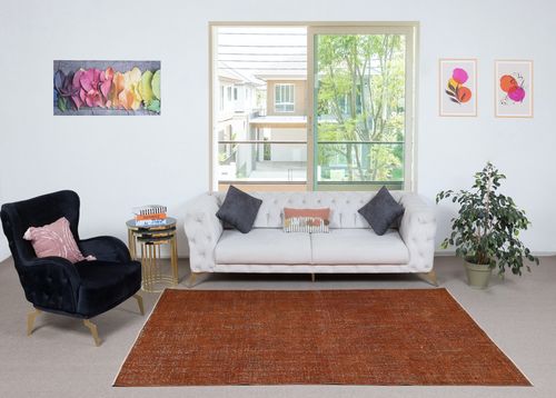 5.5x8.7 Ft Handmade Turkish Wool Area Rug Re Dyed In Orange For Modern Interiors photo furniture