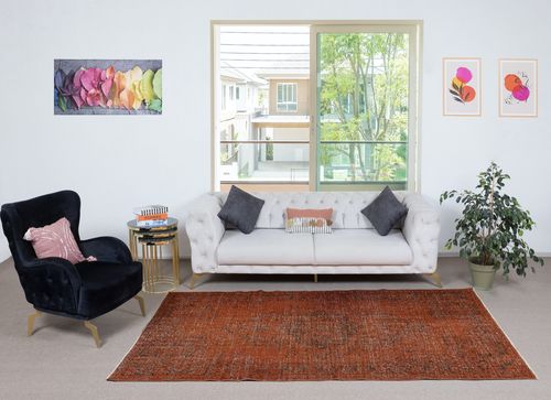 5x9.3 Ft Handmade Anti Bacterial Area Rug. Orange Color Hand Knotted Turkish Rug photo furniture