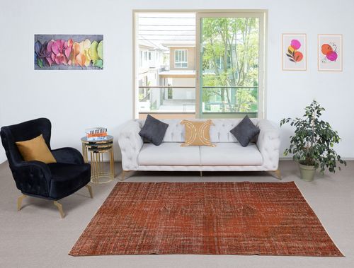 5.7x8.4 Ft Handknotted Turkish Wool Area Rug In Orange. Modern Handmade Wool Rug photo furniture