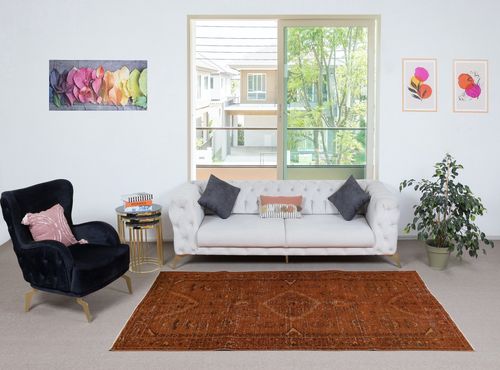 5x8.7 Ft Orange Handmade Turkish Area Rug For Living Room & Bedroom photo furniture