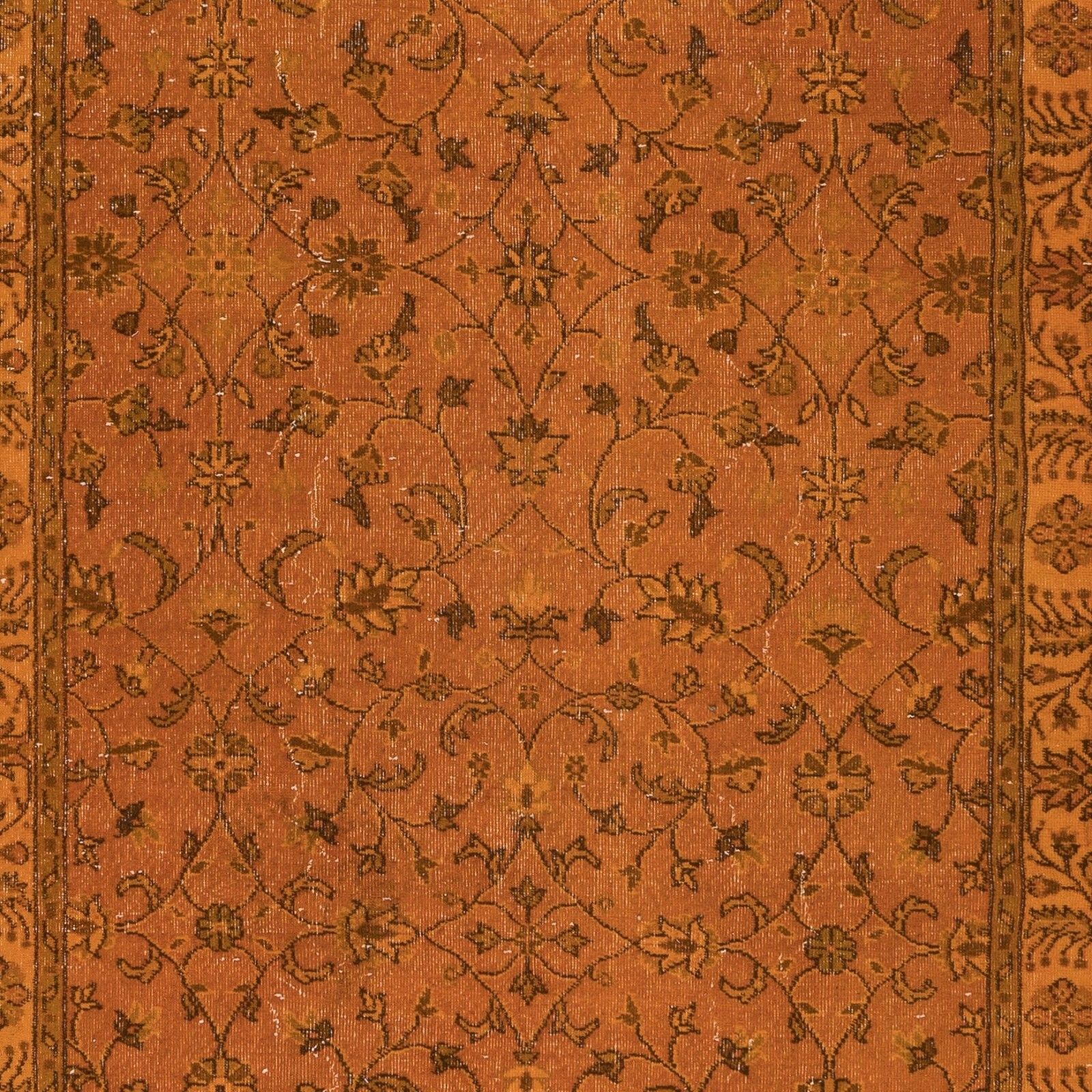 6x9.8 Ft Hand Made Turkish Area Rug In Orange, Modern Floral Design Carpet photo 602.0