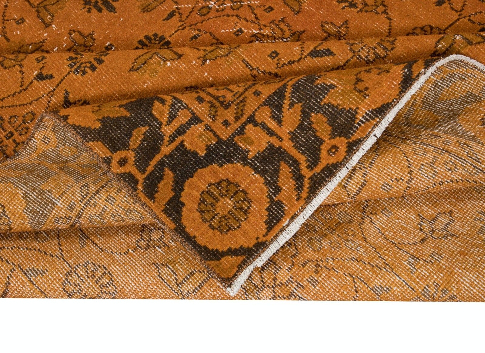 5.6x9.3 Ft Orange Handmade Turkish Rug With All Over Botanical Design photo for sale
