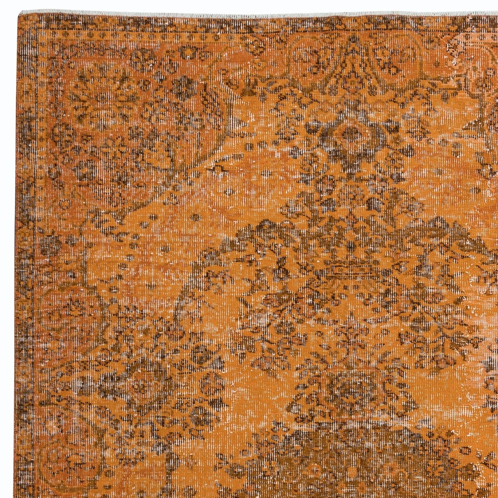 5.3x8.4 Ft Handmade Turkish Wool Area Rug Redyed In Orange With Medallion Design photo Textiles