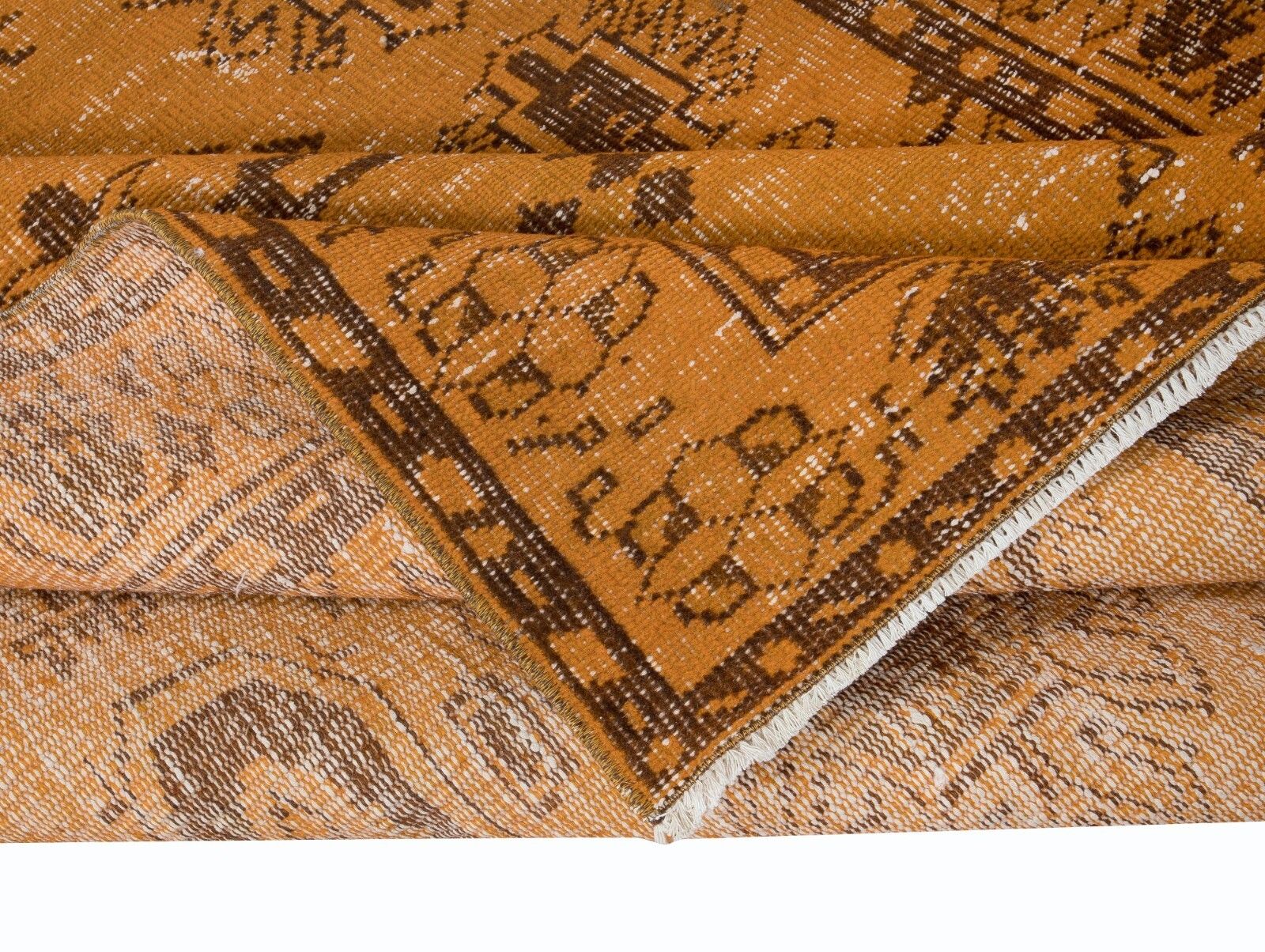 5.5x8.5 Ft Orange Handmade Turkish Area Rug With Medallions And Flower Motifs photo for sale