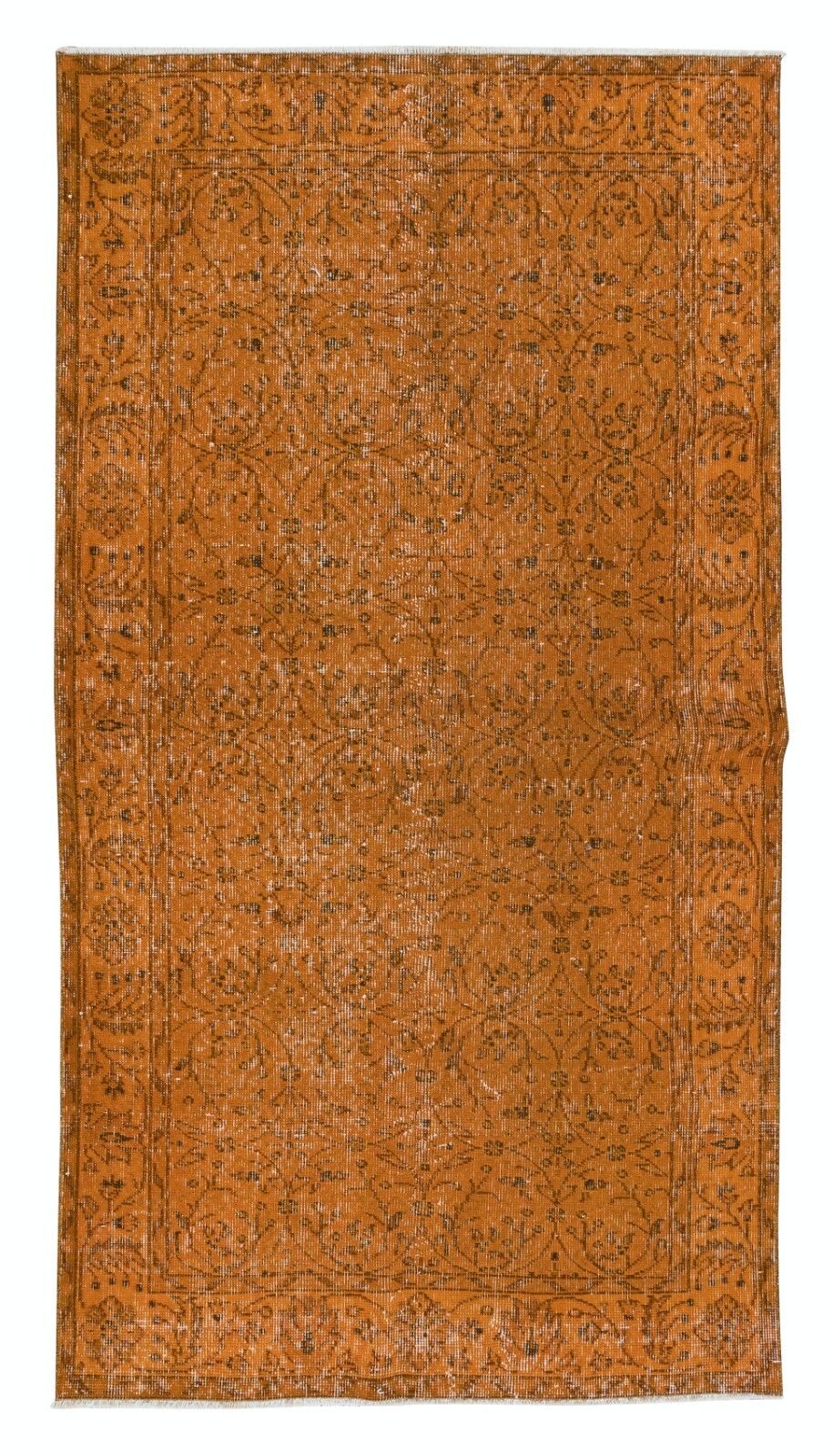 3.7x6.8 Ft Hand Made Turkish Accent Rug In Orange, Modern Floral Pattern Carpet