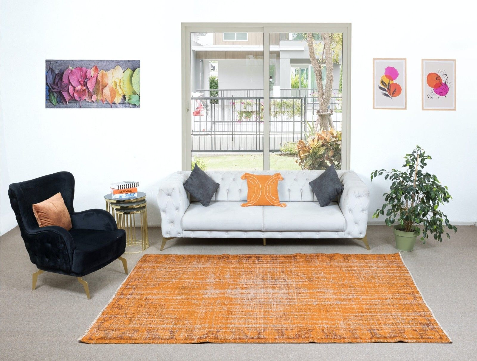 6x9 Ft Orange Area Rug From Turkey, Hand Knotted Contemporary Carpet photo furniture