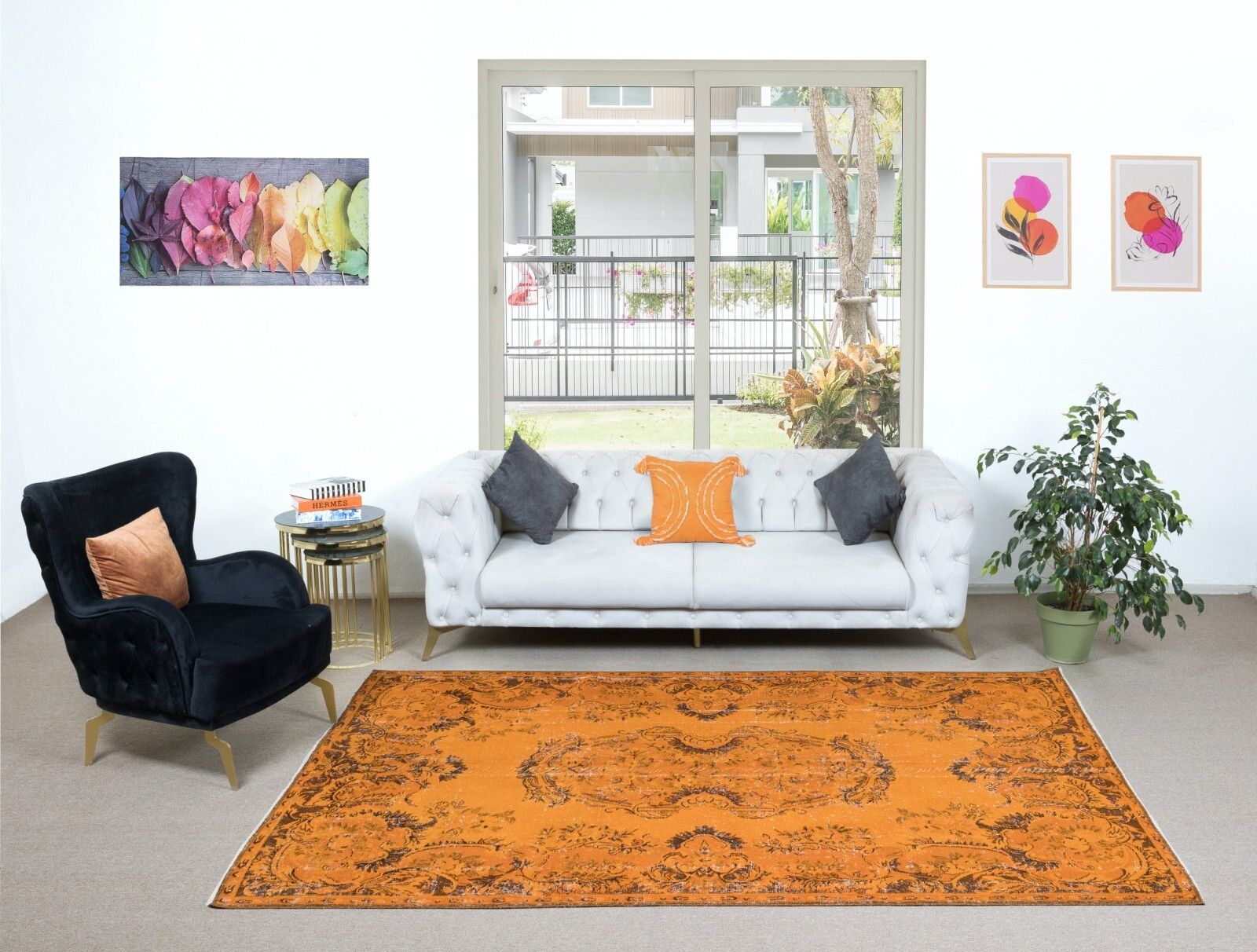 6.2x9.3 Ft French Aubusson Inspired Modern Orange Area Rug, Handmade In Turkey photo furniture