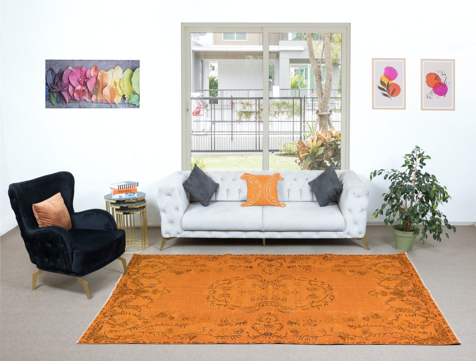 6x10 Ft Aubusson Inspired Orange Rug For Modern Interiors, Handmade In Turkey photo furniture