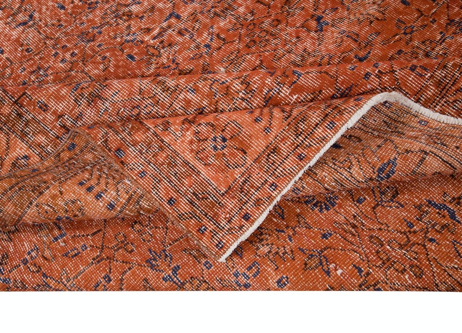 6.7x10 Ft Handmade Turkish Orange Rug, Modern Floral Carpet, Bohemian Home Decor photo for sale