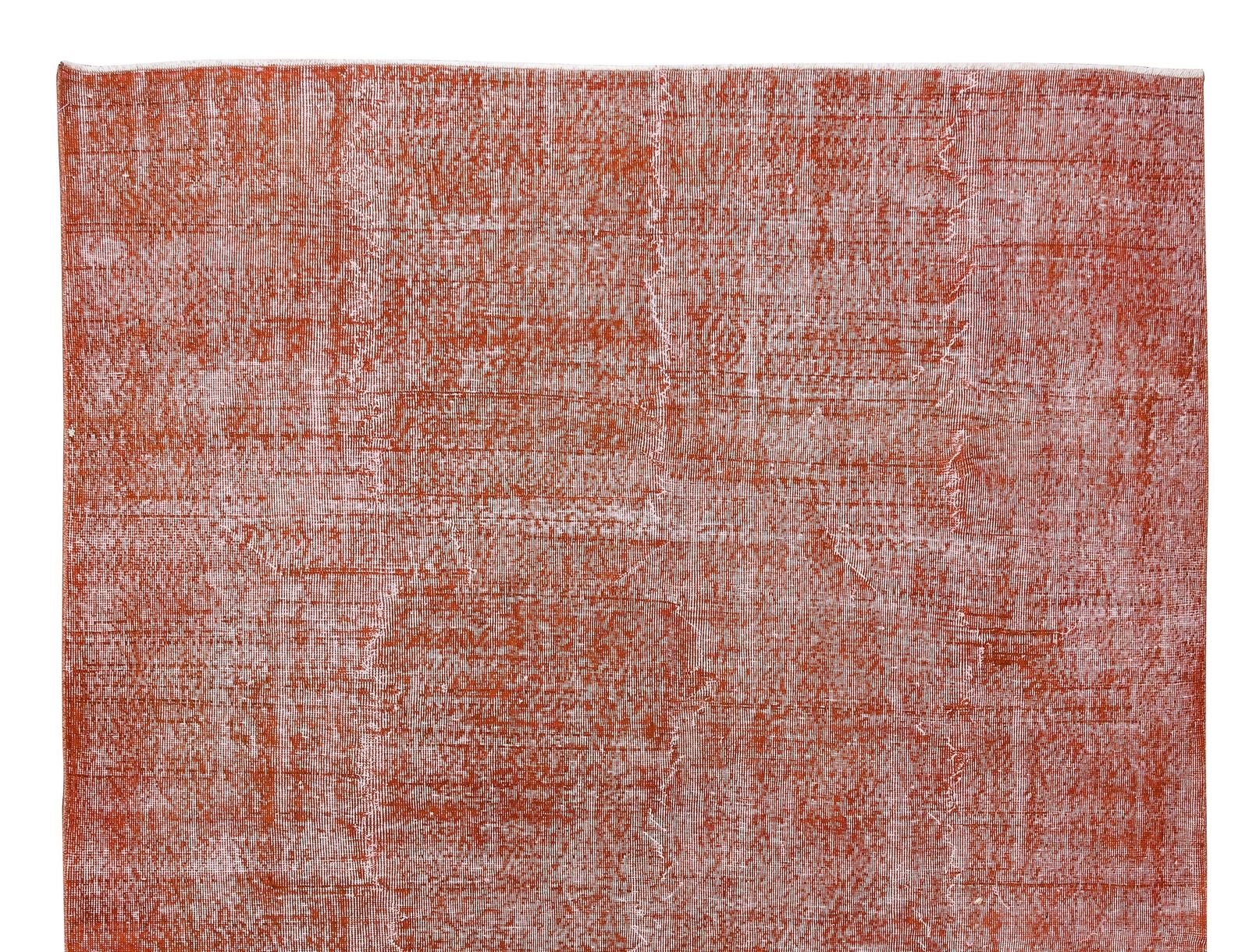 7.2x10.7 Ft Vintage Hand Knotted Turkish Wool Area Rug Over Dyed In Orange photo Textiles