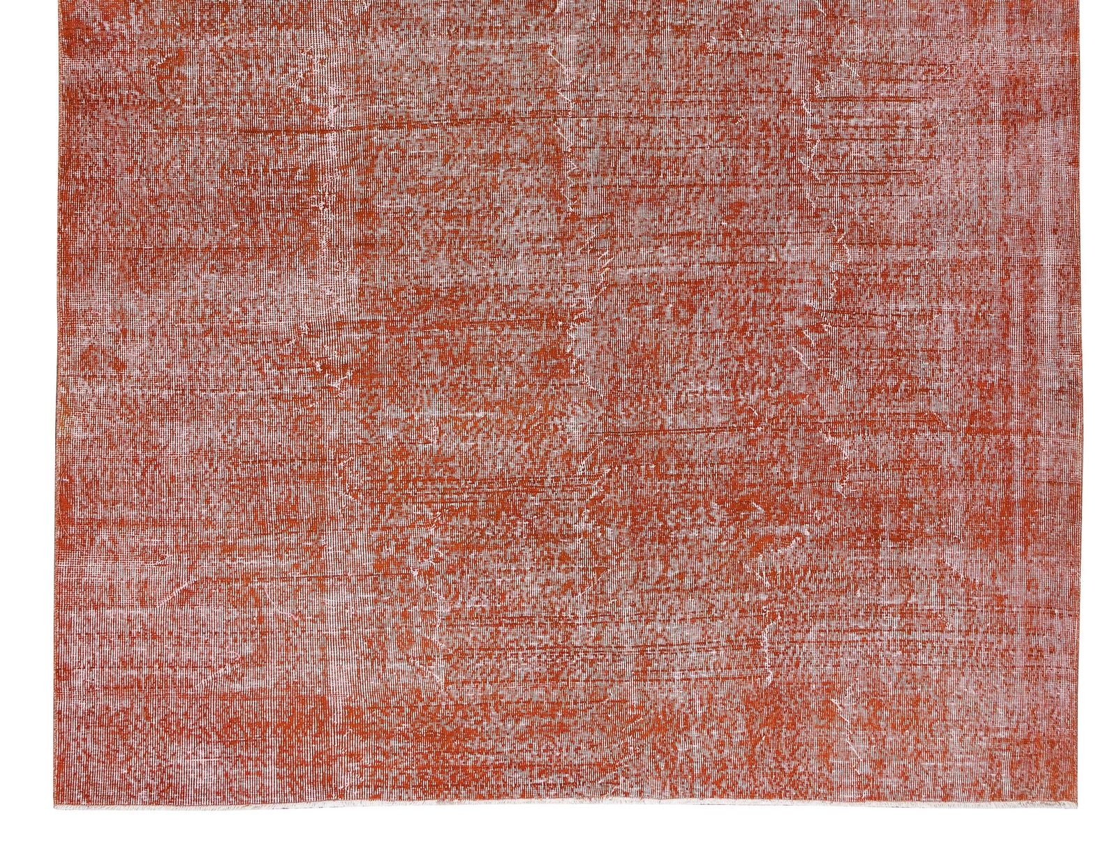 7.2x10.7 Ft Vintage Hand Knotted Turkish Wool Area Rug Over Dyed In Orange photo 788.0