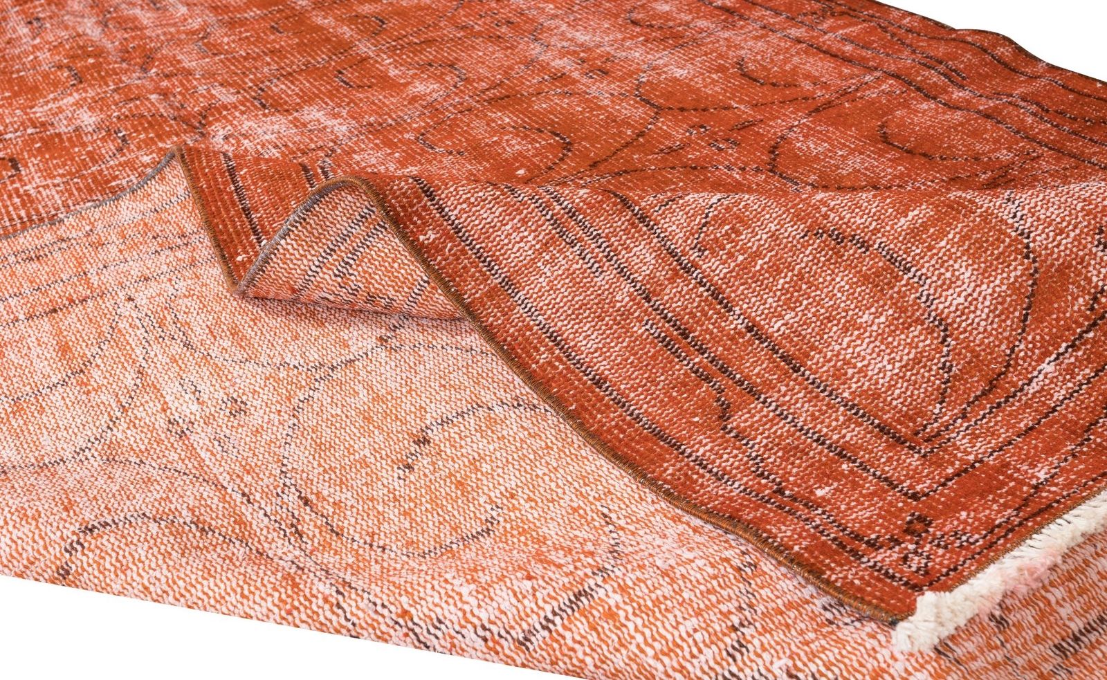 5x8 Ft Hand Knotted Turkish Rug Over Dyed In Orange For Contemporary Interiors photo for sale
