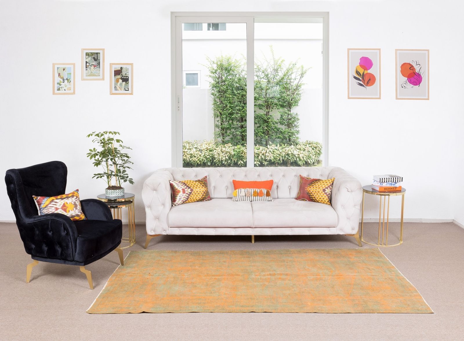 5x8.7 Ft Handmade Anatolian Rug Over Dyed In Orange For Contemporary Interiors photo furniture
