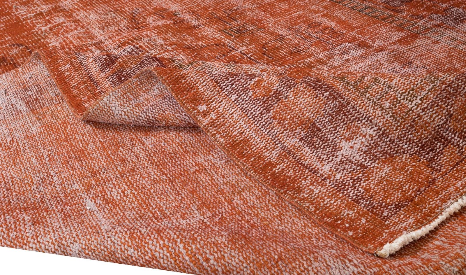 5.9x8.4 Ft Handmade Turkish Vintage Rug Over Dyed In Orange For Modern Interiors photo for sale