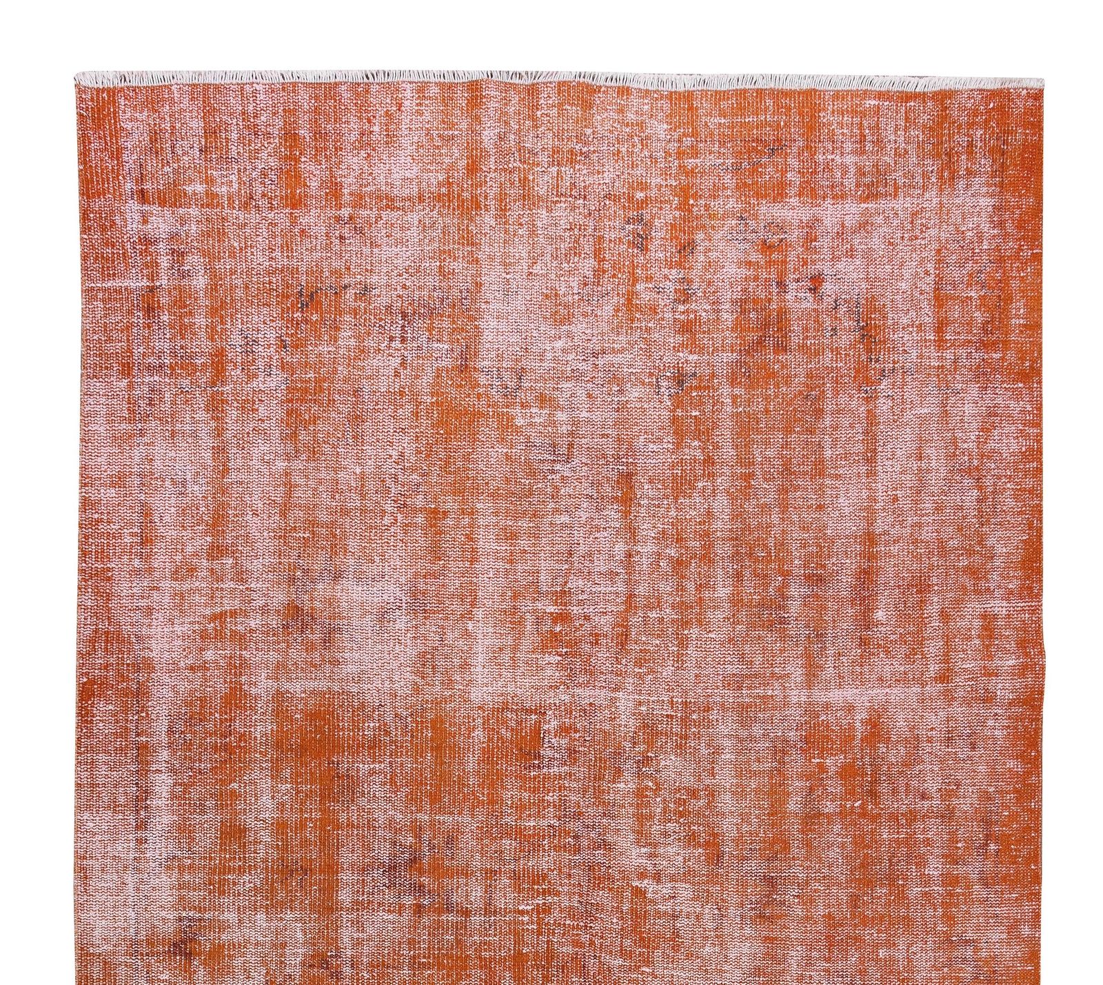 5.3x9.6 Ft Authentic Vintage Hand Knotted Turkish Area Rug Over Dyed In Orange photo Textiles
