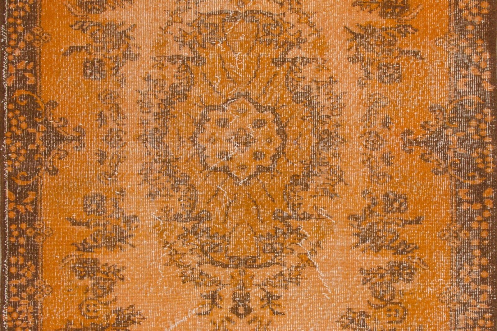 4x7.4 Ft Contemporary Vintage Wool Accent Rug In Orange, Handknotted In Turkey photo Textiles