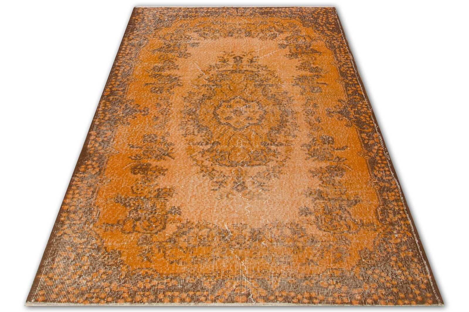 4x7.4 Ft Contemporary Vintage Wool Accent Rug In Orange, Handknotted In Turkey photo vinterior