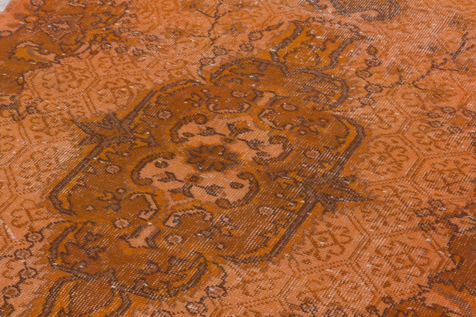 3.8x7 Ft Vintage Medallion Design Rug Re Dyed In Orange, Handknotted In Turkey photo furniture
