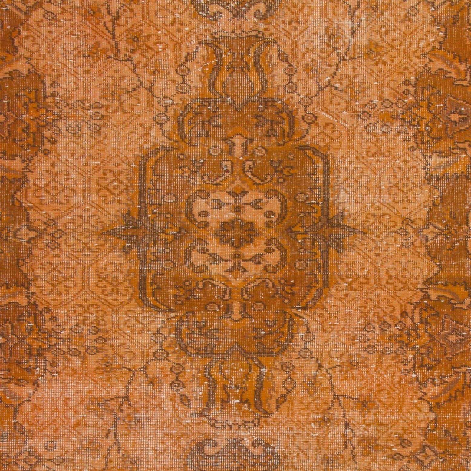 3.8x7 Ft Vintage Medallion Design Rug Re Dyed In Orange, Handknotted In Turkey photo 262.0