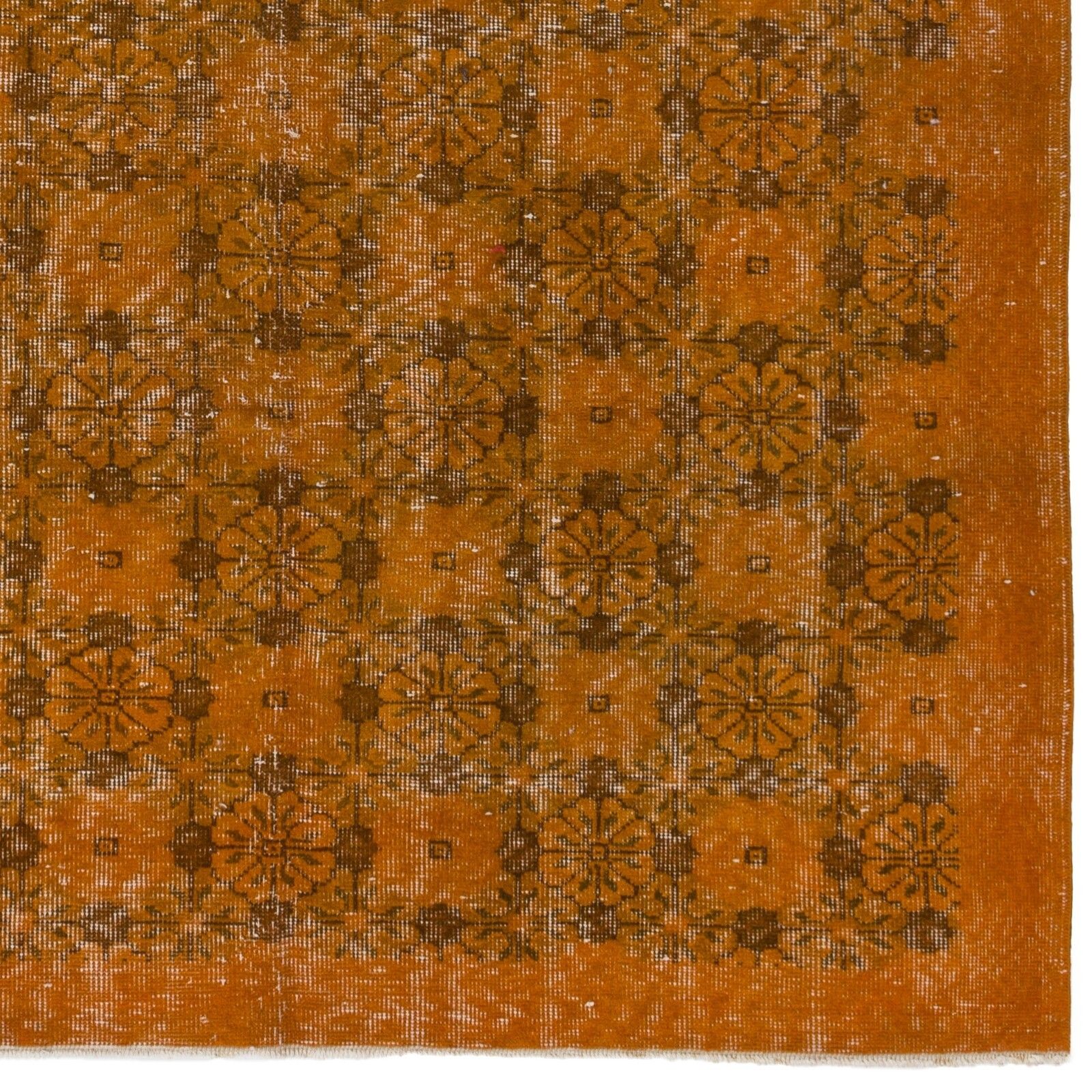 5.3x8.8 Ft Vintage Floral Design Rug Re Dyed In Orange, Handknotted In Turkey photo 403.0