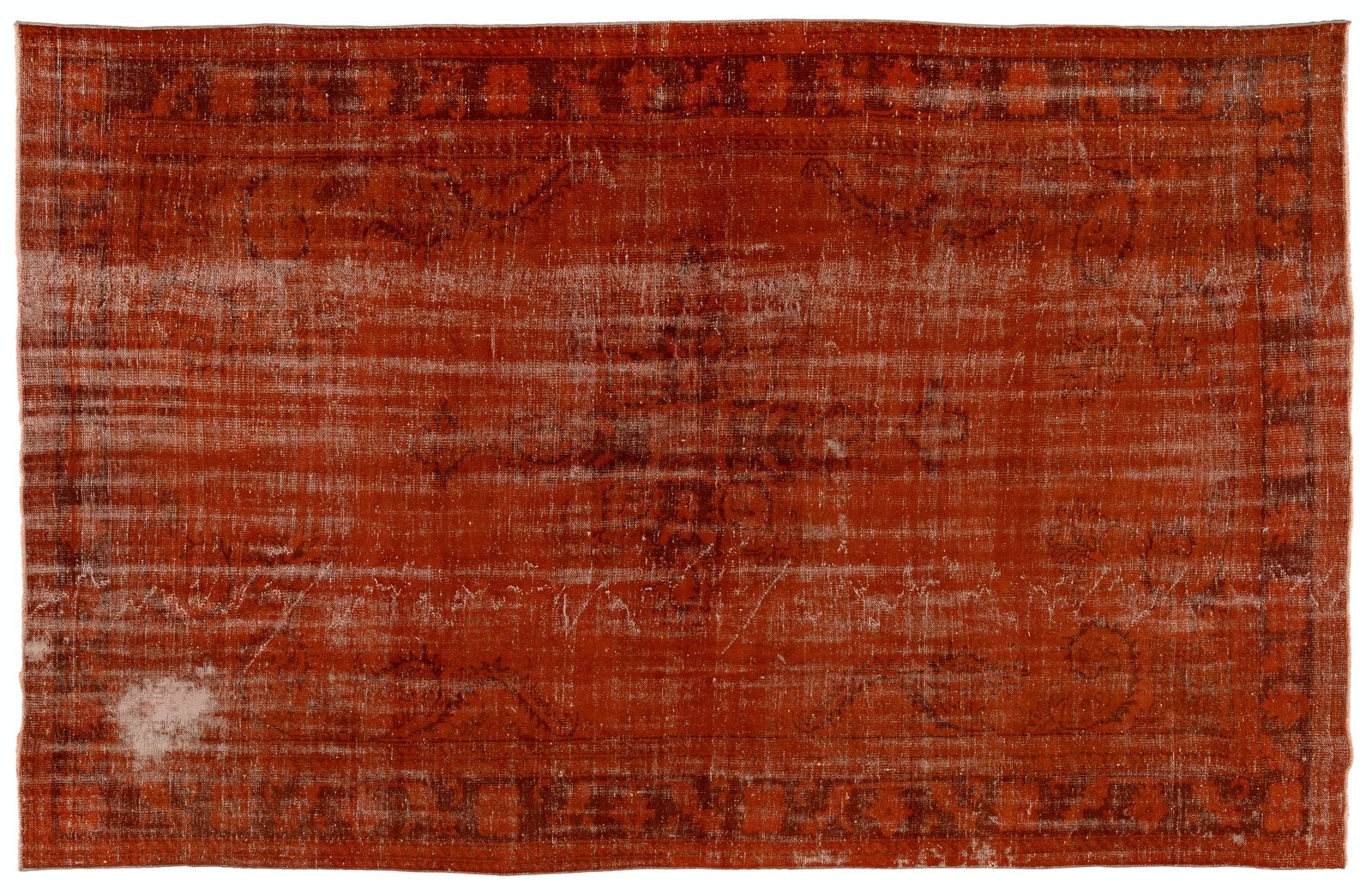 7.6x11.4 Ft Distressed Vintage Area Rug Re Dyed In Orange, Handknotted In Turkey photo furniture