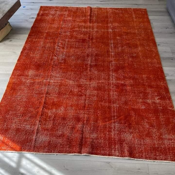 6.7x9.8 Ft Solid Orange Modern Area Rug In Orange, Hand Knotted In Turkey photo 547.0