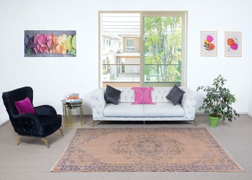 5.8x9.2 Ft Soft Pink Color Anti Bacterial Wool Area Rug. Handknotted Turkish Rug photo furniture