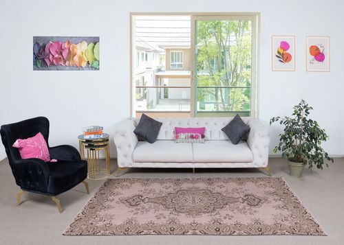 5.5x8.6 Ft Contemporary Hand Knotted Turkish Area Rug In Soft Pink Color photo furniture