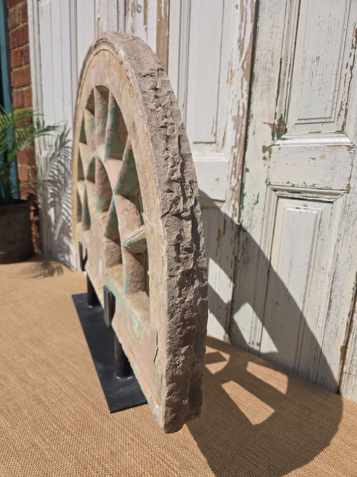 Antique Architectural Carved Stone Panel Jhali Window Fanlight Home Garden Decor photo Garden Decor