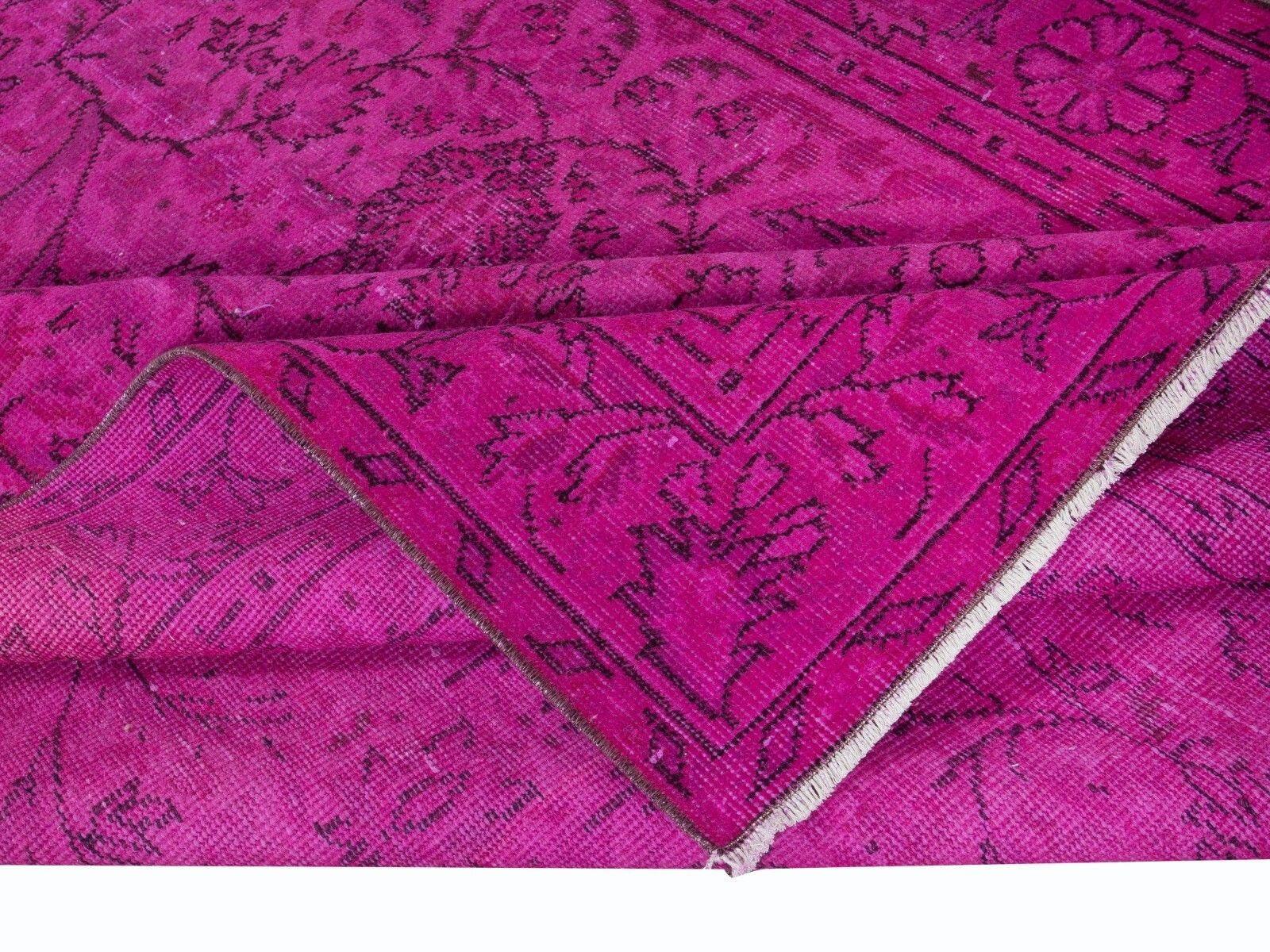 5.3x8.7 Ft Modern Handmade Turkish Vivid Hot Pink Rug With Flower Design photo for sale