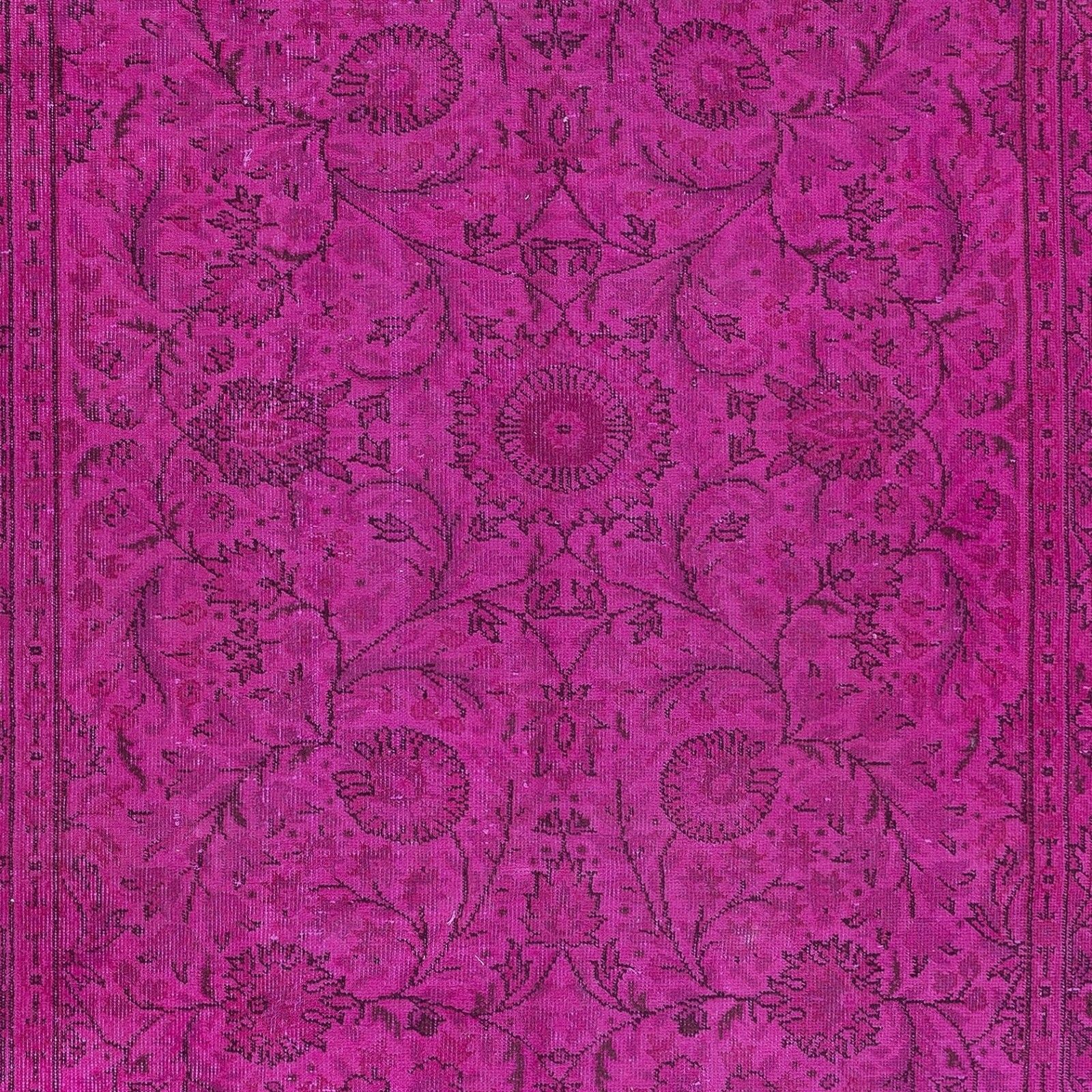 5.3x8.7 Ft Modern Handmade Turkish Vivid Hot Pink Rug With Flower Design photo 473.0