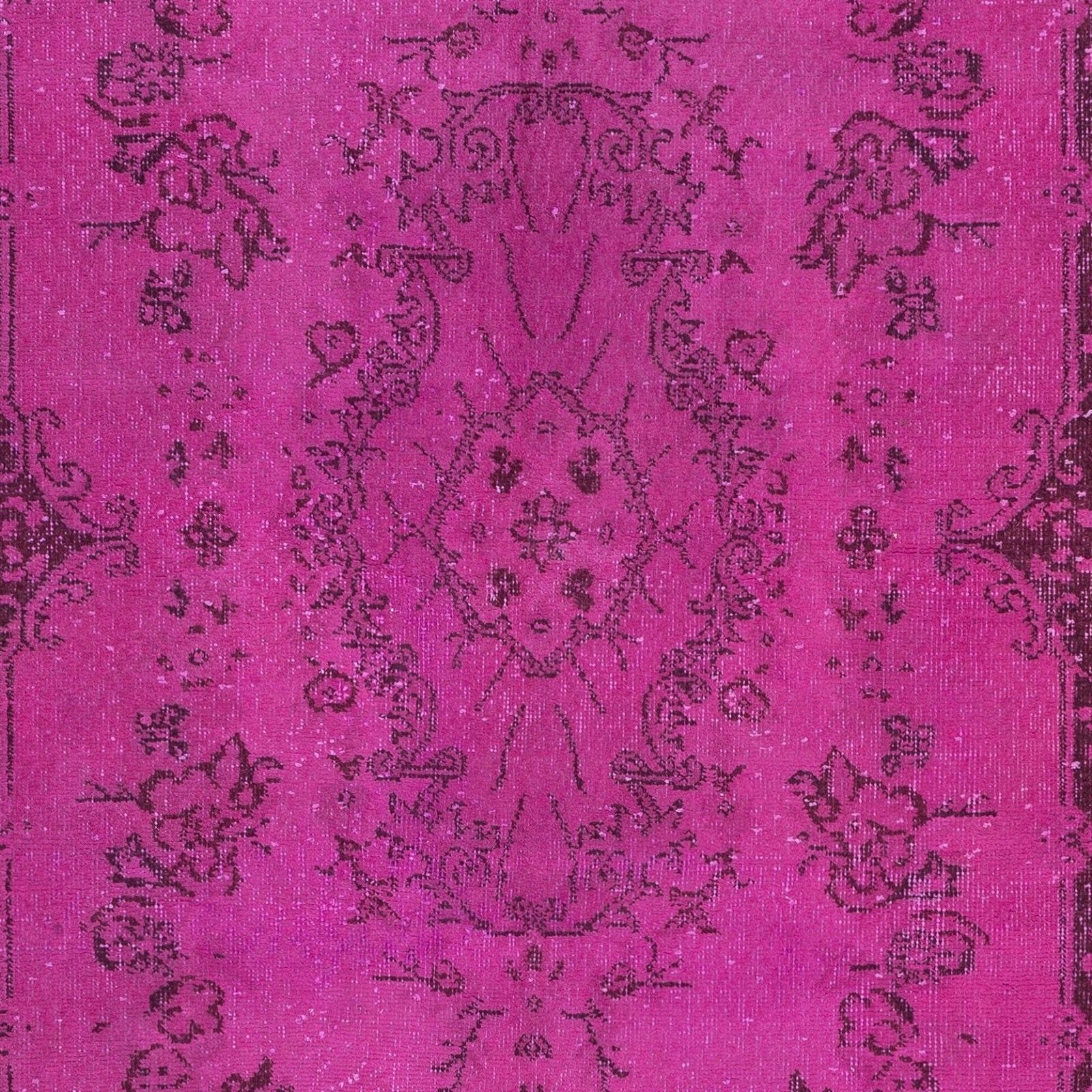3.8x7.3 Ft Hot Pink Anatolian Wool Rug With Medallion, Modern Handmade Carpet photo 280.0