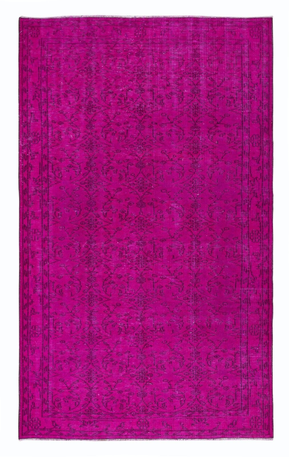 5.4x8.8 Ft Modern Handmade Turkish Bohem Rug In Hot Pink With Floral Design