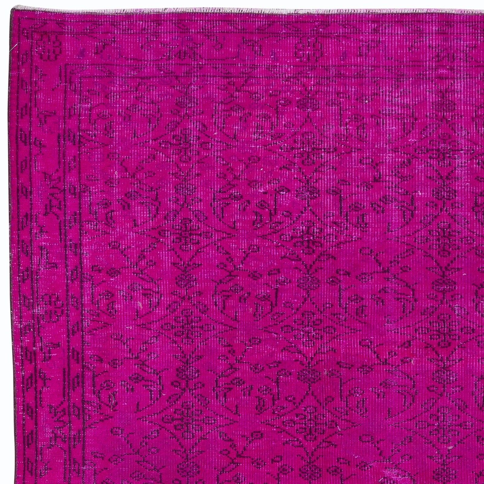 5.4x8.8 Ft Modern Handmade Turkish Bohem Rug In Hot Pink With Floral Design photo Textiles
