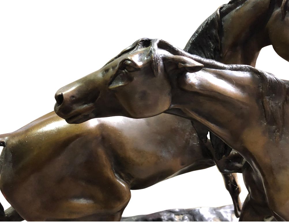 French Patinated Miniature Bronze Figure Of Two Horses By P.J. Mene photo furniture