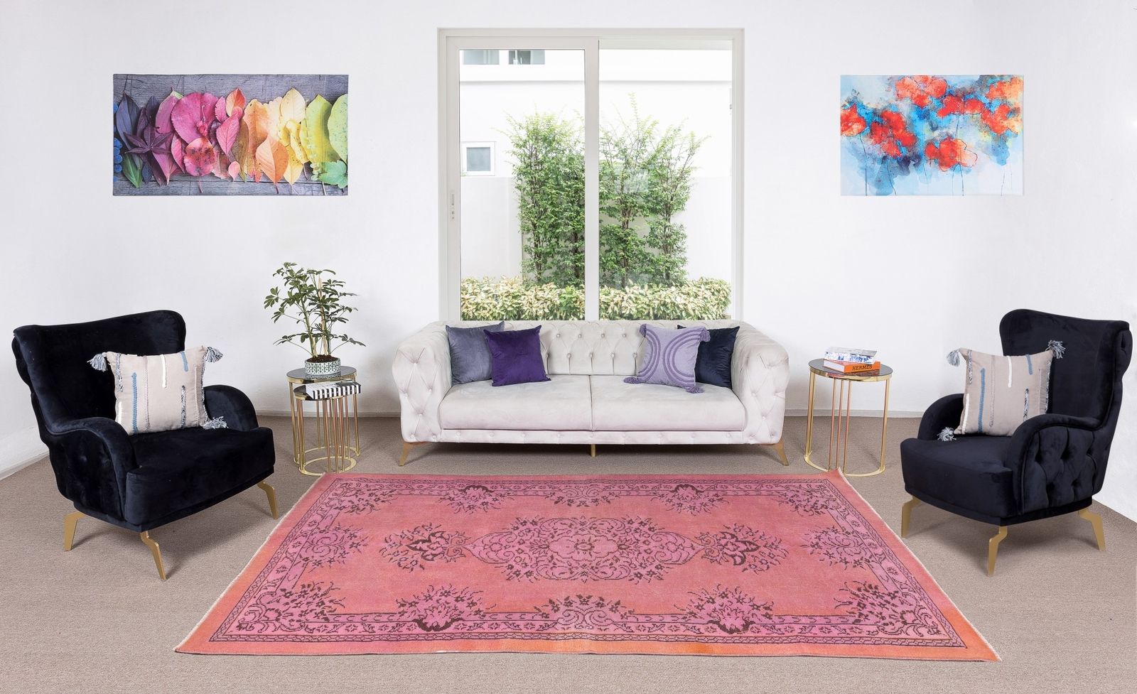 5.6x9 Ft Traditional Vintage Handmade Turkish Area Rug Over Dyed In Pink photo furniture