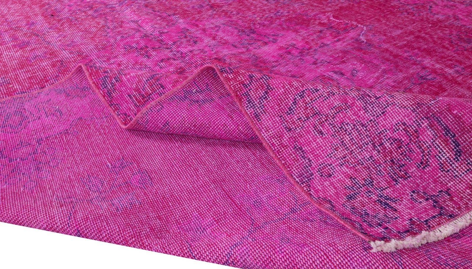 5.9x9.3 Ft Room Size Modern Hand Made Turkish Vintage Wool Rug Over Dyed In Pink photo for sale