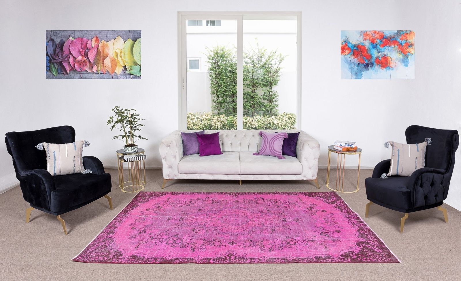 5.4x9.2 Ft Vintage Handmade Turkish Pink Redyed Rug With Floral Medallion Design photo furniture