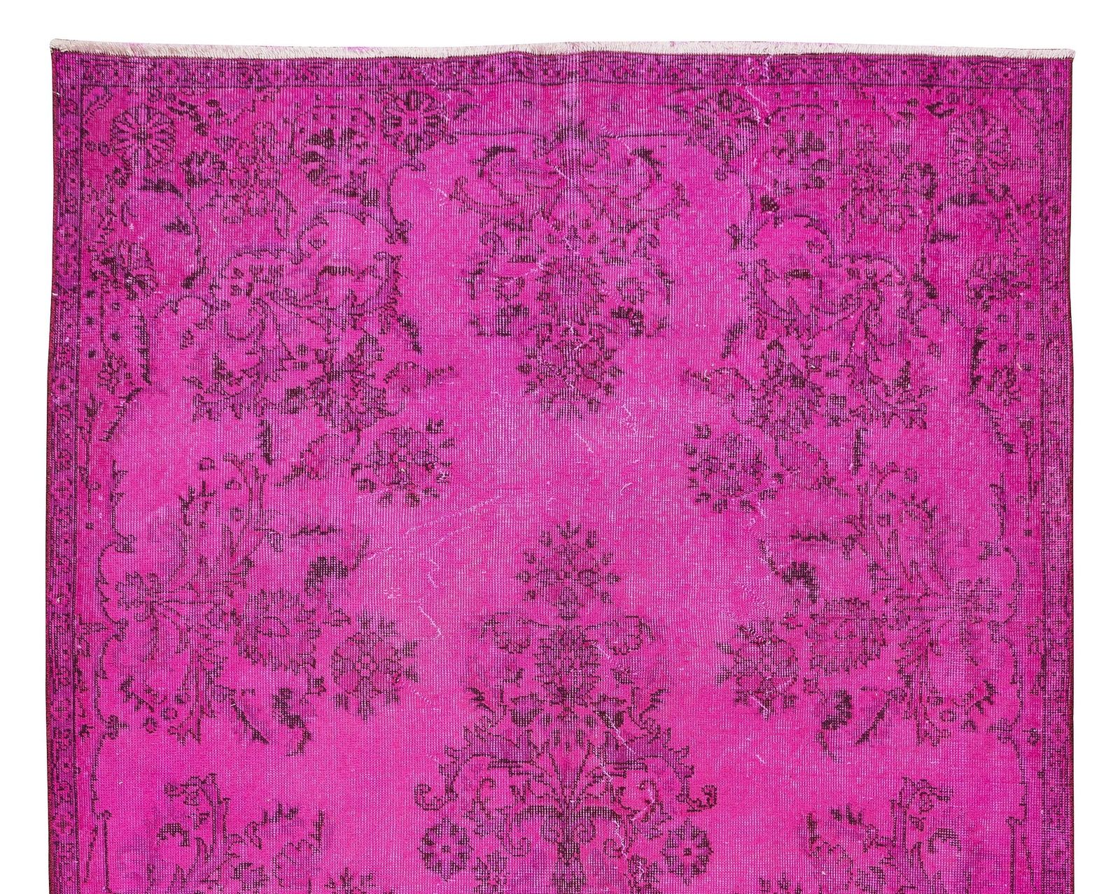 5.7x9.2 Ft Vintage Rug Over Dyed In Hot Pink For Living Room, Handmade In Turkey photo Textiles