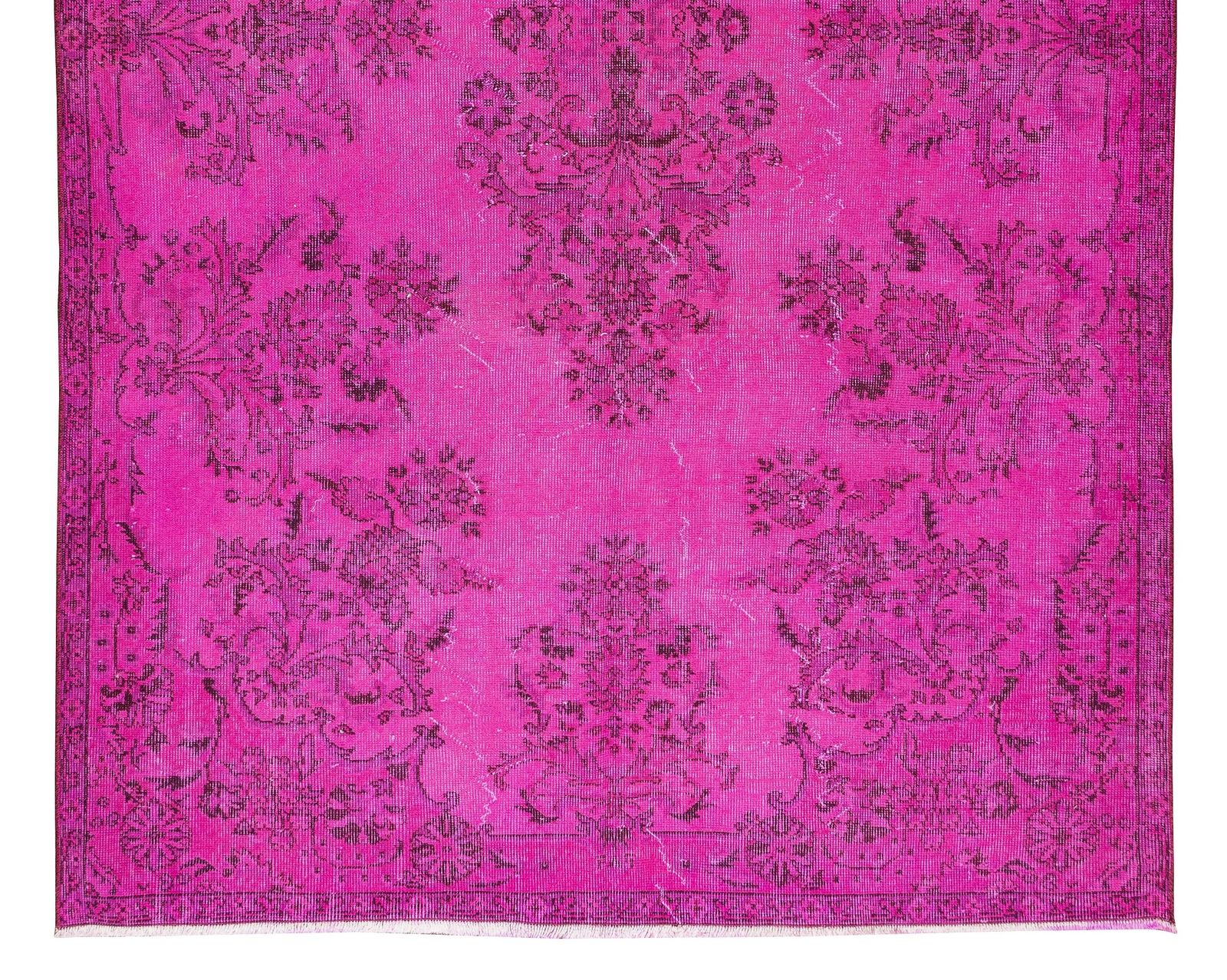 5.7x9.2 Ft Vintage Rug Over Dyed In Hot Pink For Living Room, Handmade In Turkey photo 537.0